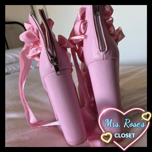 YRU x Dolls Kill Pink Ballet Bae Platform Heels - Picture 3 of 5